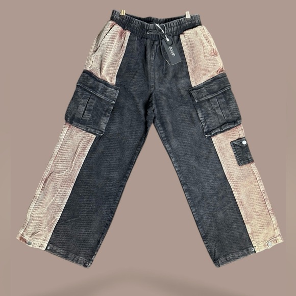 Stoosh Pants - Stoosh Black and Tan Corduroy Color Block Cargo Pants